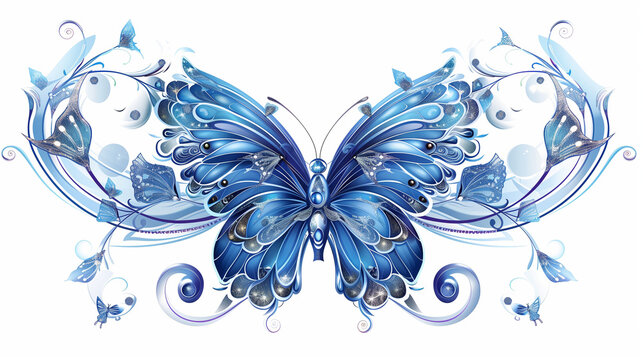 single blue butterfly isolated on white background for design, web banner