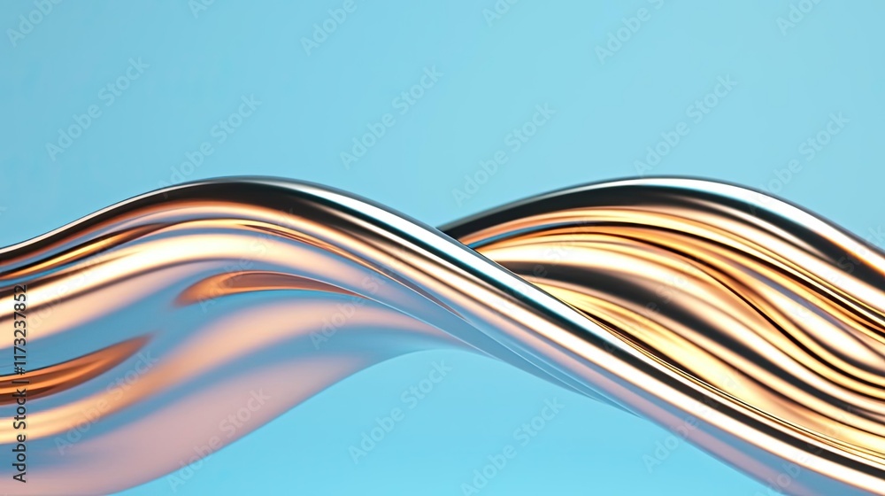 Poster metallic abstract background idea. abstract wavy lines in metallic colors on a soft blue background,