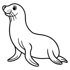 Cute Silhouette of a Sea Lion line art vector cartoon illustration
