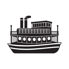 Obraz premium riverboat silhouette, black and white silhouette, vector and illustration