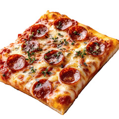 single slice of pepperoni pizza isolated on white transparent background