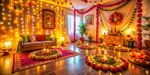 Festive Diwali Home Interior: Lights, Garlands & Decorations
