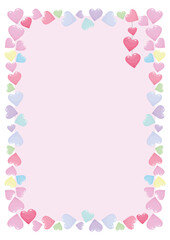 Rectangular frame of hearts. Delicate shades, pastel colors. For invitation, banner, greeting, gift, wedding card. Beautiful ornament, romantic pattern for Valentine's card design.
