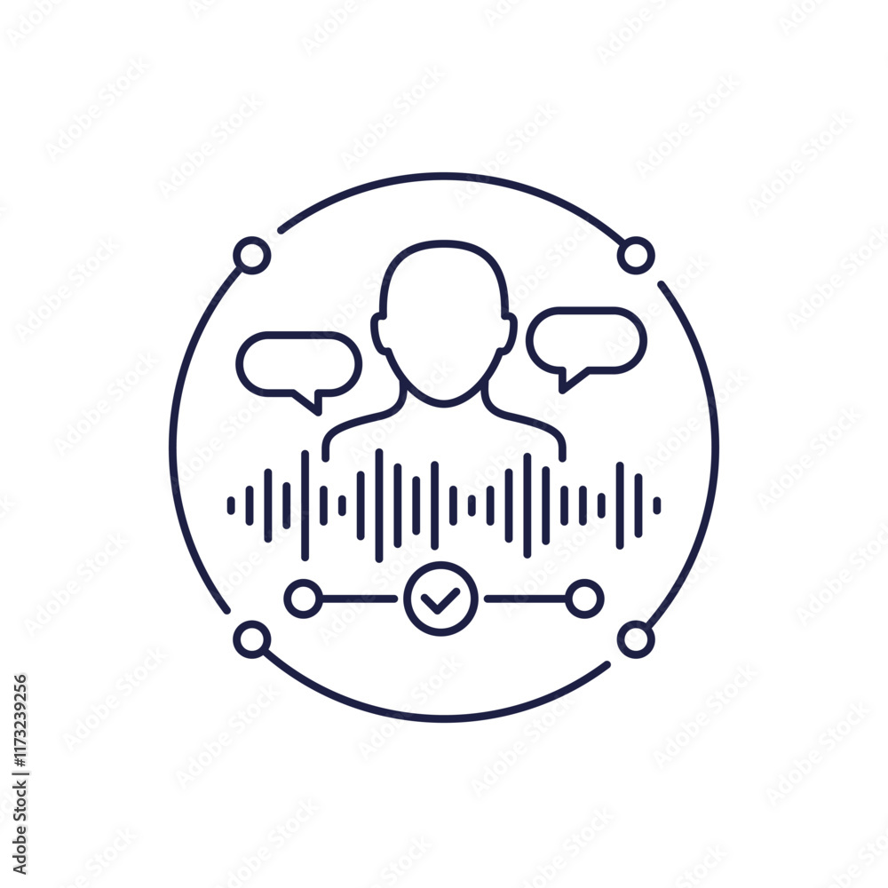 Poster audio note, voice message line icon with user