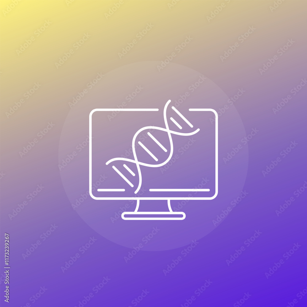 Poster bioinformatics icon with dna, analysis of biological data, line vector