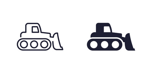 Crawler dozer icons, line and solid design