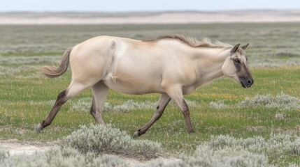Obraz premium Palomino Horse Grazing in a Serene Prairie