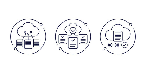documents in cloud line icons on white