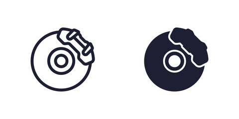 disc brake icons on white, line and solid design © nexusby