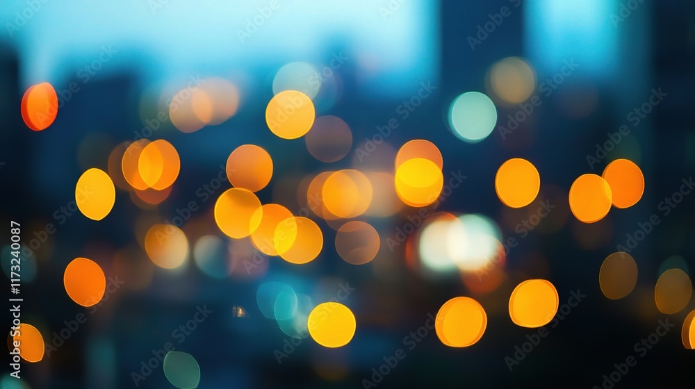 Poster blurred city view through office window with soft background lights