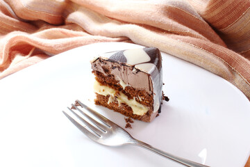 Piece of birthday's cake. Brazil tradition. Dessert. Chocolate cake.