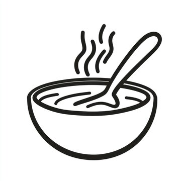 recommend clip art: A simple drawing of hot soup in a bowl with a spoon