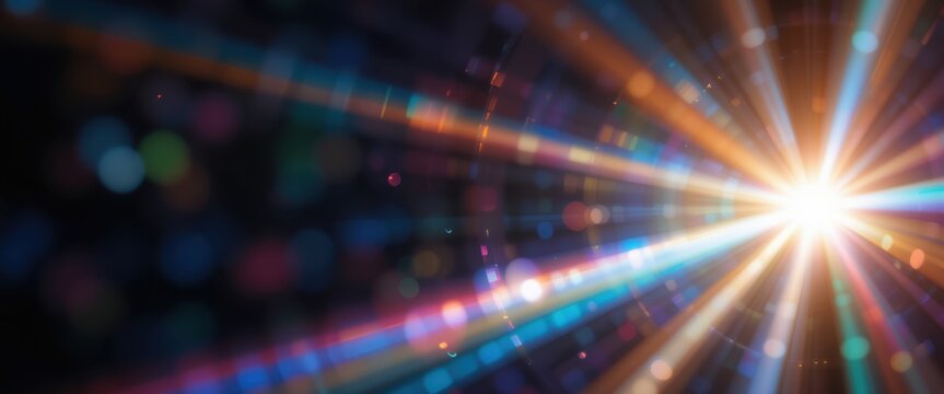 A starburst effect in space with colorful rays, perfect for use as background for sci-fi and space themed projects.