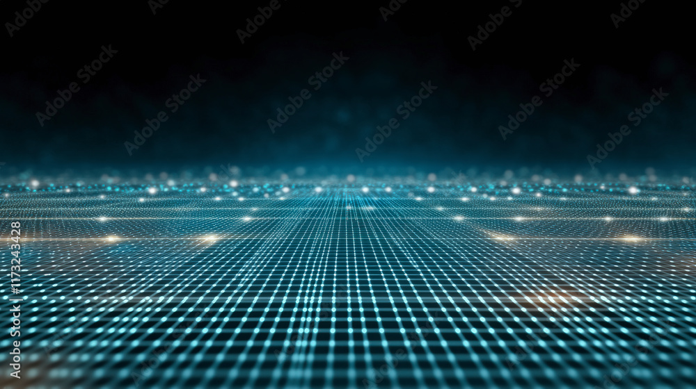 Poster futuristic digital grid with glowing lines illustrating advanced technology, data networks, and inno