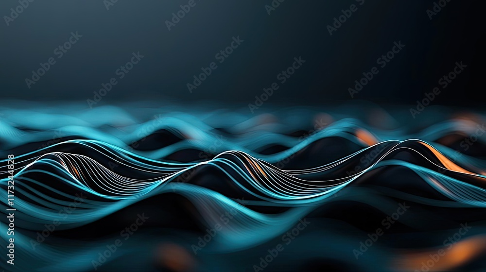 Poster waves abstract background concept. abstract wave patterns in blue and orange representing fluid moti