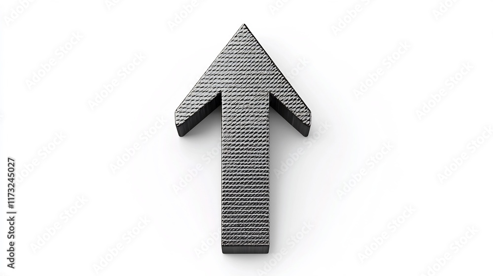 Poster metallic 3d arrow pointing upwards on minimalist white background