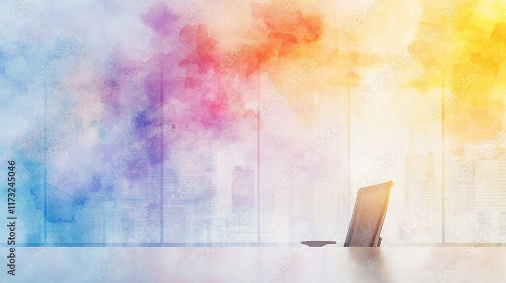 Aufkleber modern office space with abstract colorful background and empty chair design