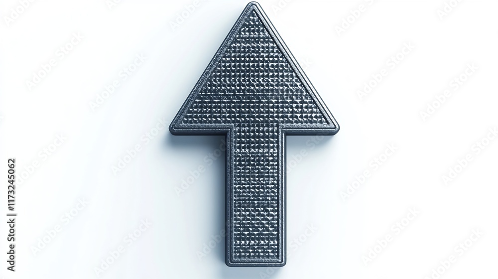 Poster 3d metallic upward pointing arrow on white background