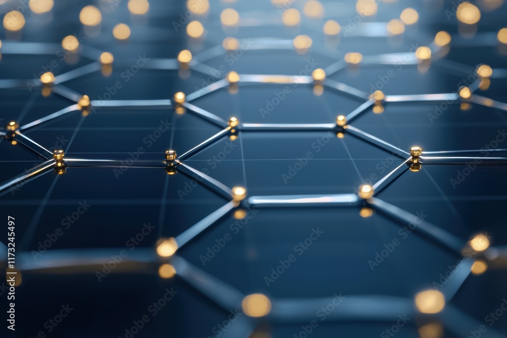Poster abstract close-up of futuristic hexagonal network structure with glowing nodes