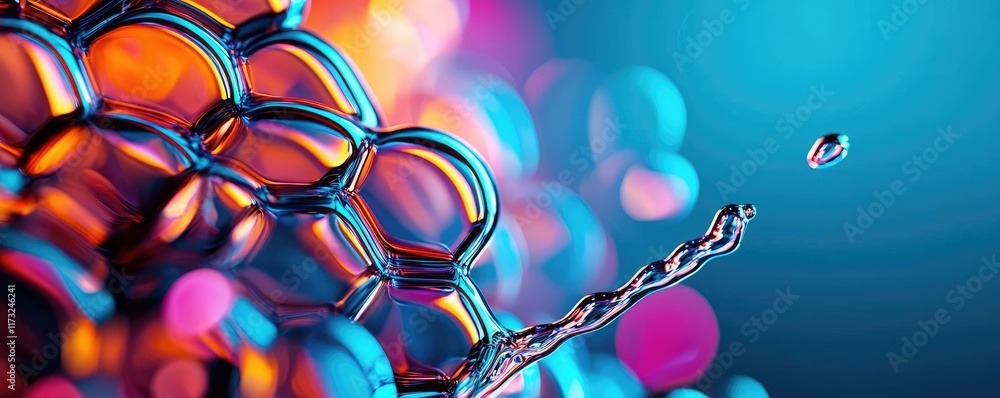Poster splash abstract background concept. stunning close-up of colorful soap bubbles with a droplet emergi