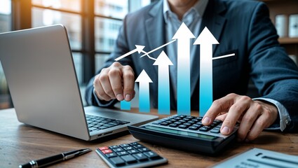 Interest Rate Increase Concept with Businessman Analyzing Financial Charts and Economic Trends, Representing the Impact of Rising Rates on Markets and Investments