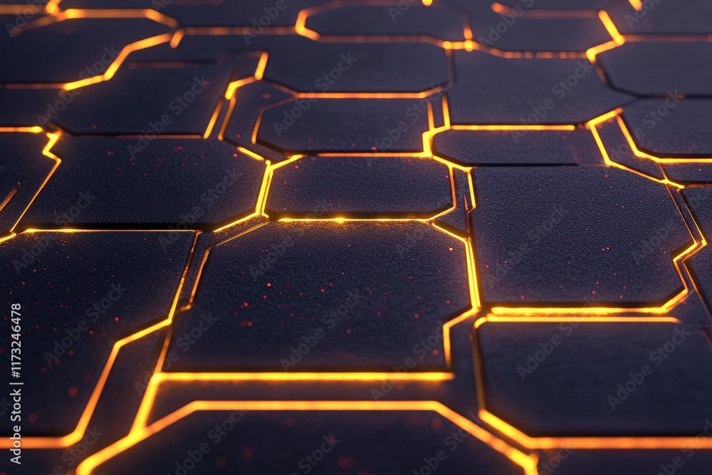 Poster Futuristic Abstract Background with Glowing Lines and Hexagonal Grid Pattern