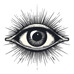 Single eye with radiating lines, detailed, graphic.