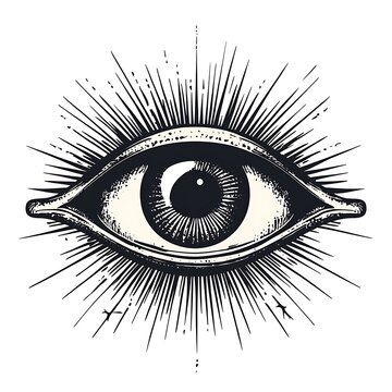 Single eye with radiating lines, detailed, graphic.