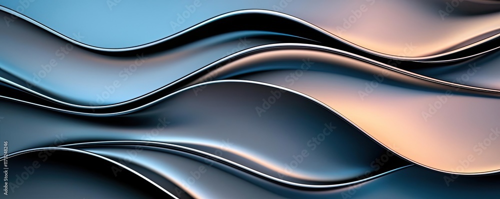 Poster metallic abstract background idea. abstract wavy lines in blue and peach shades create a fluid and m
