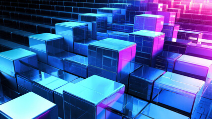 Fototapeta premium A sophisticated 3D step chart featuring glowing, elevated blocks that transition dynamically, set against a textured digital interface, creating an engaging and modern data visualization.