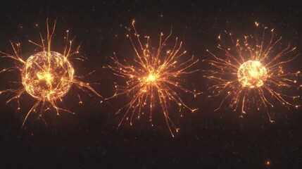 Fototapeta premium Set of fireworks with glow effect isolated on transparent background. 3D rendering