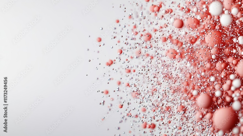 Poster splash abstract background concept. abstract composition of floating spheres in pink and white tones