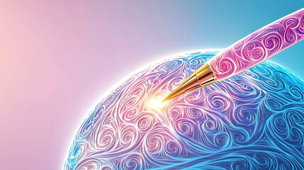 Creative Visualization of Language and Connection Representing International Mother Language Day with a Glowing Pen on a Stylized Globe Surface