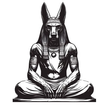 recommend clip art: Anubis, ancient Egyptian god, ink drawing, seated pose.