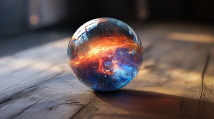 Cosmic Sphere on Wooden Surface