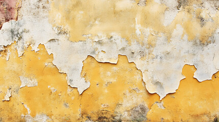 Naklejka premium Weathered Yellow Wall Showing Aged Texture and Peeling Paint