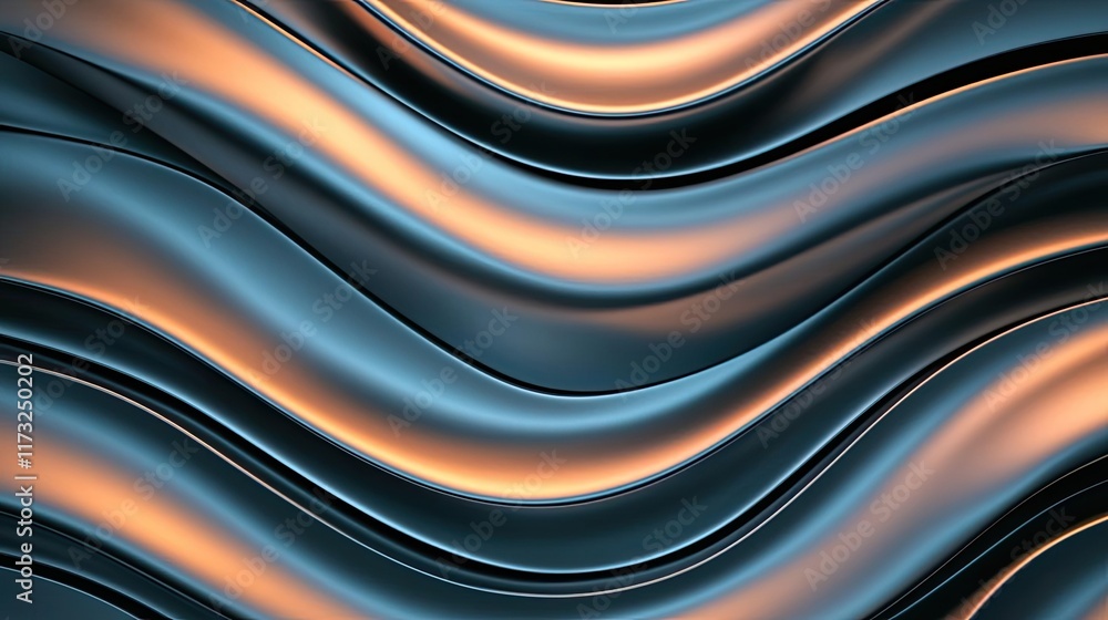 Poster metallic abstract background idea. an abstract wave design with glossy curves and warm lighting crea