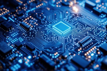 Fototapeta premium Advanced circuit board design showcase technology lab high-resolution image digital environment close-up innovative concept
