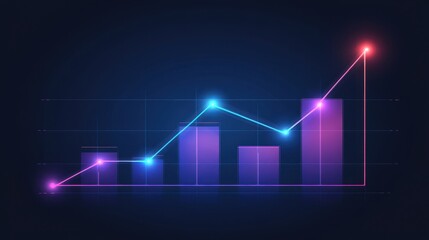 Financial graph background with glowing neon lines and futuristic elements, data points interconnected, vibrant gradient hues, digital analytics aesthetic, perfect for presentations or ads
