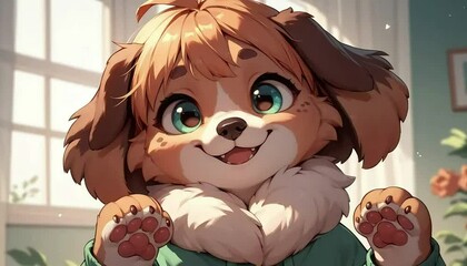 주인과 놀고 있는 애교 많은 귀여운 강아지