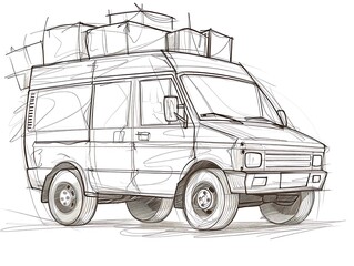 Fototapeta premium delivery van outline with packages on side