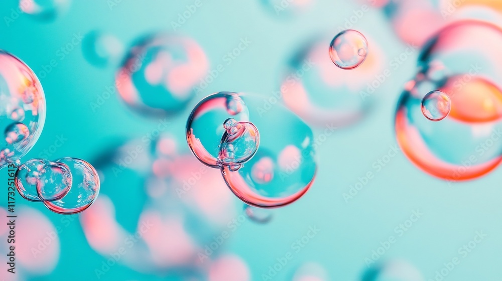 Poster ethereal bubble-like shapes with captivating colorful reflections in abstract digital background