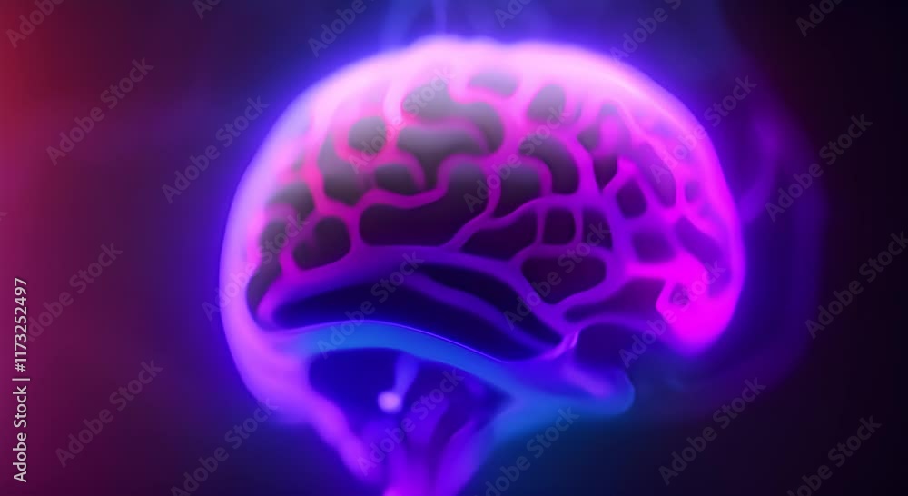 Poster neon glowing brain with illuminated neural pathways on dark background futuristic brain activity con