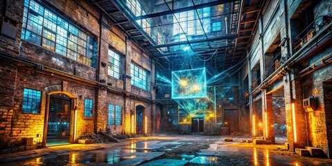 Futuristic Amber Cubes: Urban Exploration Tech Presentation Background