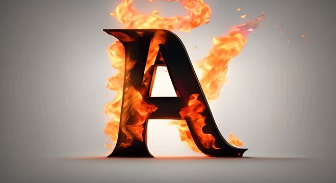 Letter A engulfed in flames against black background dynamic fiery alphabet design element video 4K