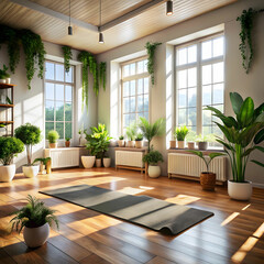 Minimalistic Indoor Yoga Setup with Natural Light
