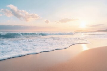 Obraz premium Calm ocean waves at sunset beautiful beach nature photography tranquil setting serene view relaxation concept