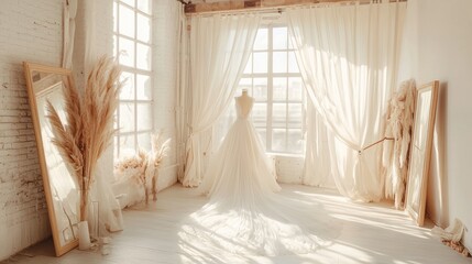 Elegant Bridal Gown in Sunlit Room