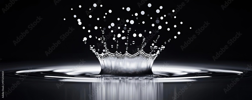 Poster splash abstract background concept. a stunning splash of water creating dynamic droplets in a dark b