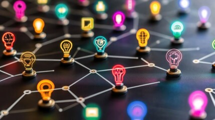 Global Network of Ideas: Interconnected Lightbulbs Representing Innovation and Collaboration